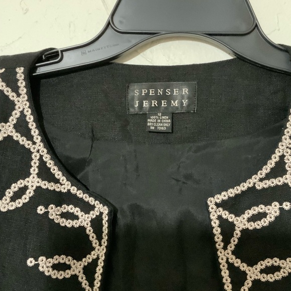 Vintage Spenser Jeremy Women’s Embellished Short Sleeve Linen Black Jacket Sz 12 - Picture 7 of 7